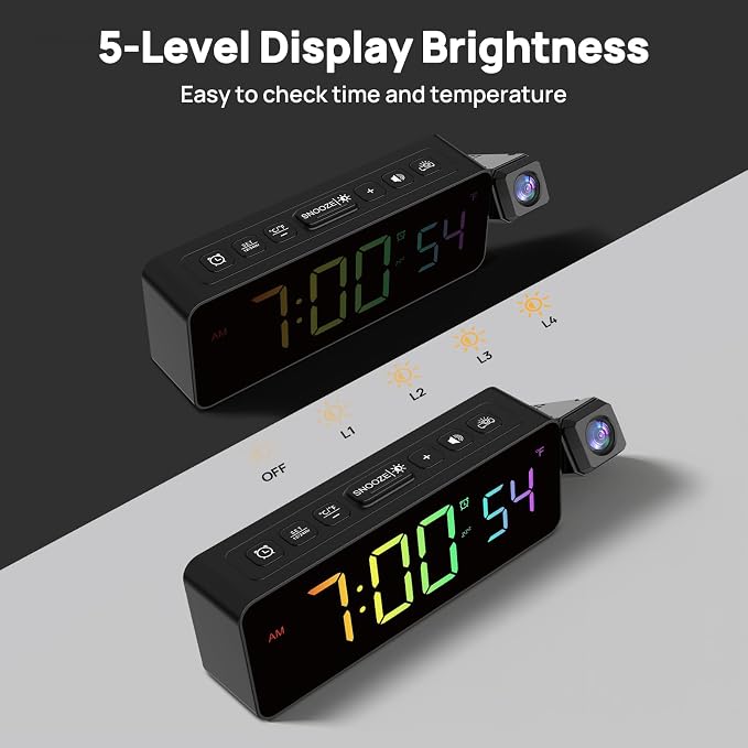 Netzu Projection Alarm Clock for Bedroom Ceiling, Small Compact Plug-in Digital