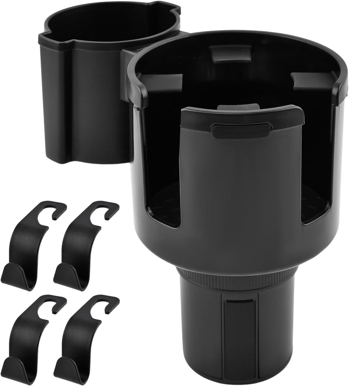 Car Cup Holder Expander, 2-in-1 Cup Holder Adapter with Expandable Base, Fits Large Water Bottles & Mugs in 2.2"-4.2" (10-48oz), 4 Car Seat Headrest Hooks Included