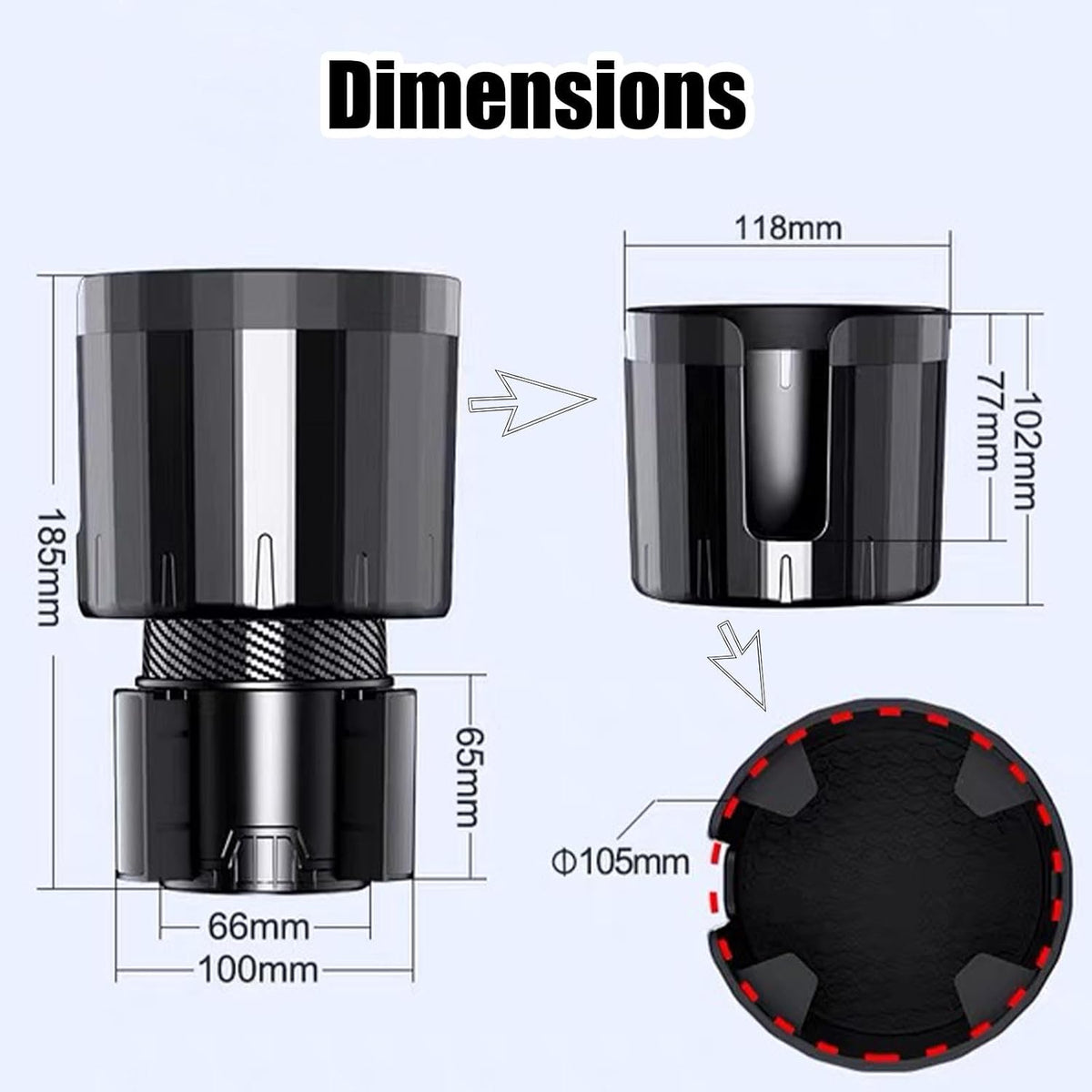 Car Cup Holder Expander with Phone Holder for Kia EV6 GT-Line EV SUV 2022-2025, Extra Wide Drink Caddy Adjustable Base for 105mm Bottles Handled Mugs,Without Phone Holder