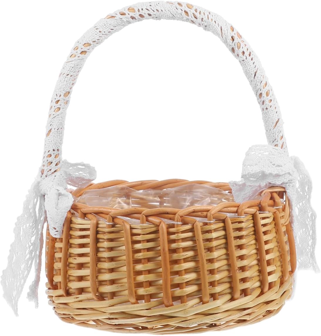 Cabilock Jacquard Woven Wicker Flower Girl Basket with Single Handle 10.23X7.87X7.87 Inch Portable Rattan Basket for Easter Party Ceremony Home Decor