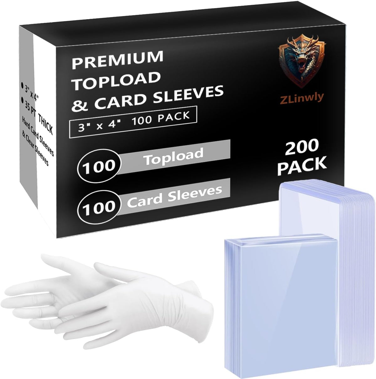 Skiennix 200 Premium Card Sleeves - Archival Quality 35pt Hard Plastic Protectors for Trading Cards | Includes 100 Rigid Toploaders & 100 Penny Sleeves