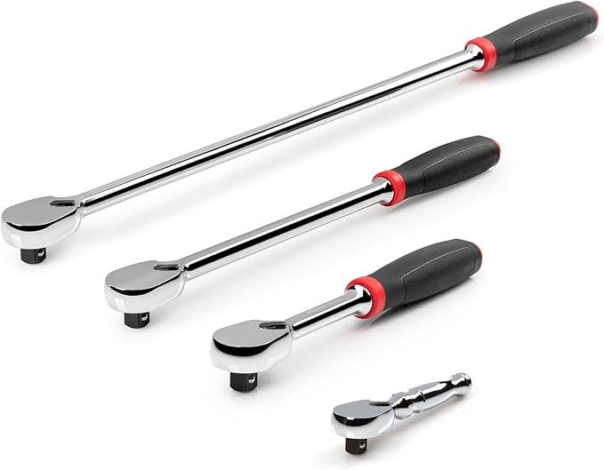 TEKTON 3/8 Inch Drive Non-Quick-Release Comfort Grip Ratchet Set, 4-Piece (4-1/2, 8, 12, 18 in.) | SRH91008