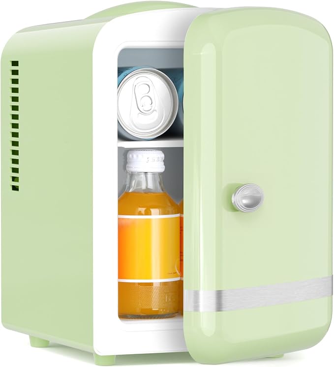 Antarctic Star 4L/6 Cans Compact Refrigerator,Portable Mini Fridge Skin Care,Cooler and Warmer for Bedroom,Car,Office & Dorm, Small Cooler for Cosmetics/Beverage/Food,GREEN