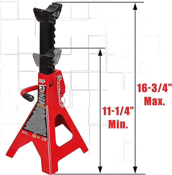 BIG RED TAM43002A Torin Steel Jack Stands: Double Locking, 3 Ton (6,000 lb) Capacity, Red, 1 Pair