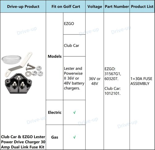 DRIVE UP Golf Cart Lester Power Drive Charger 30 Amp Dual Link Fuse Kit Fits Club Car EZGO Models Replaces OEM 1012101, 31567G1, 603207