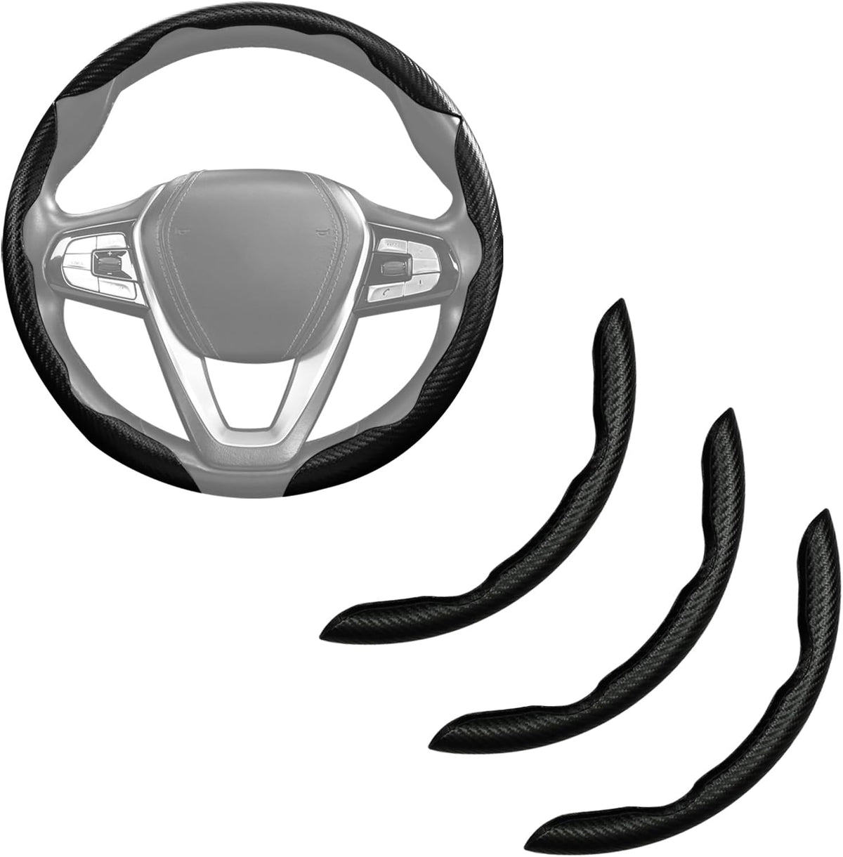 Carbon Fiber Steering Wheel Cover 3pcs Grip 15 inch Universal Black