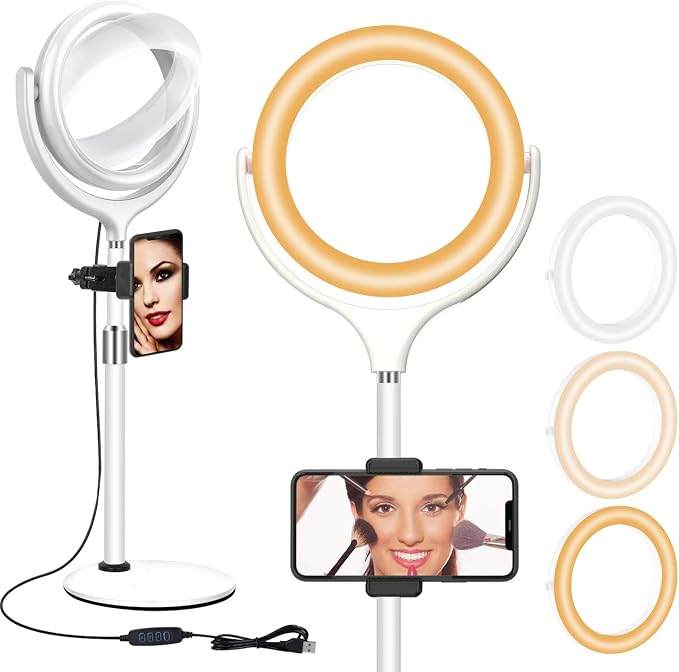 8 inch Desk Ring Light with Stand, Adjustable Zoom Lighting