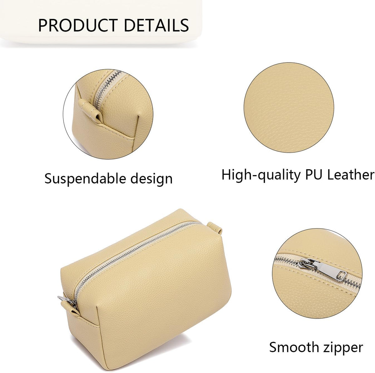 Travel Makeup Bag, Ring Clasp Wristlet Organizer (Almond Yellow)