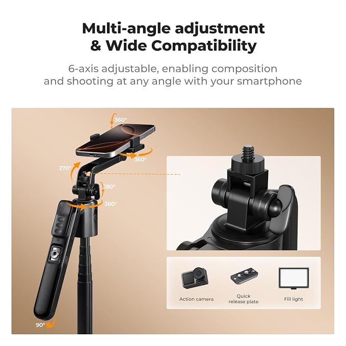 K&F CONCEPT 71“ Auto Face Tracking Tripod, 360° Rotation Selfie Stick