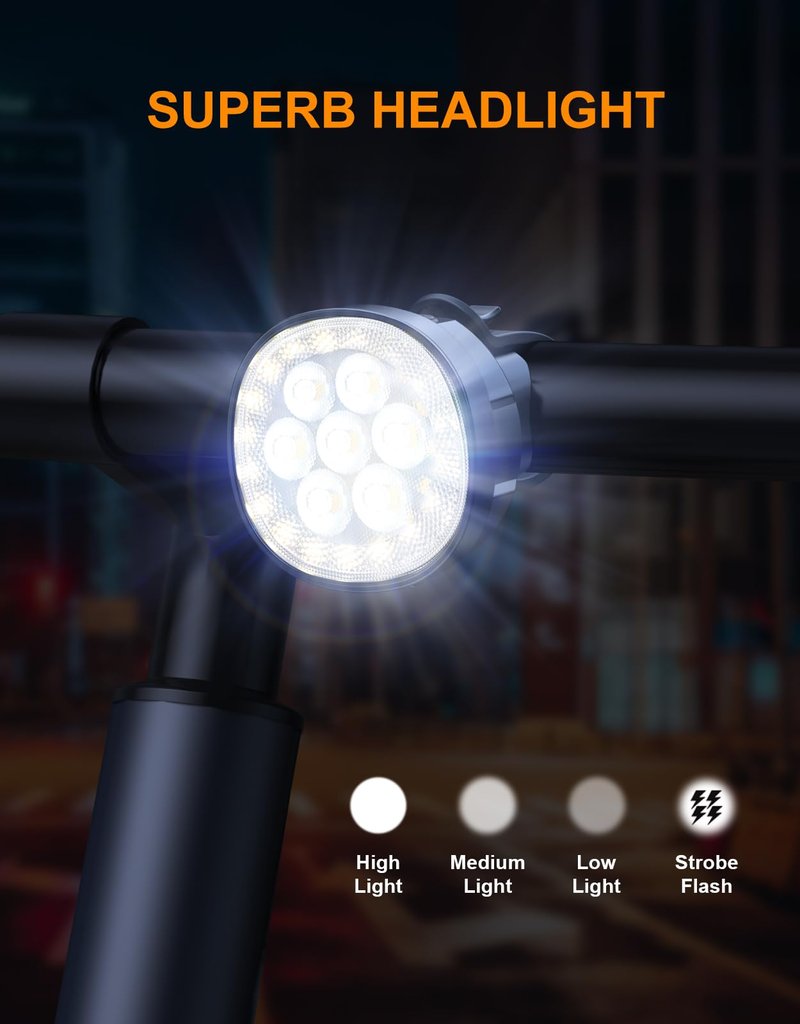 Viccux 2026 Ultra Slim Bike Lights, 8+12 Modes Bike Headlight and Tail Light Assemblies Motorcycle, IP65 Waterproof & Dual USB-C 1.5-2.5 Hrs Fast Charge Bike Lights for Night Riding Cycling