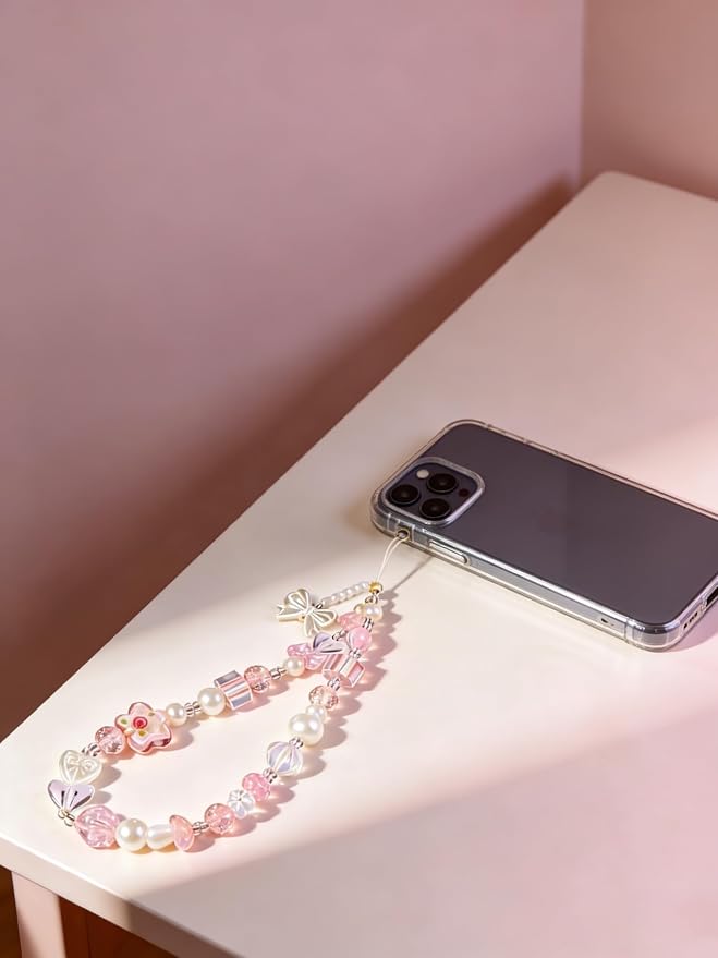 2 Pcs Phone Charm Strap Hand for iPhone Wrist Strap Camera Lanyard Pearl Beaded