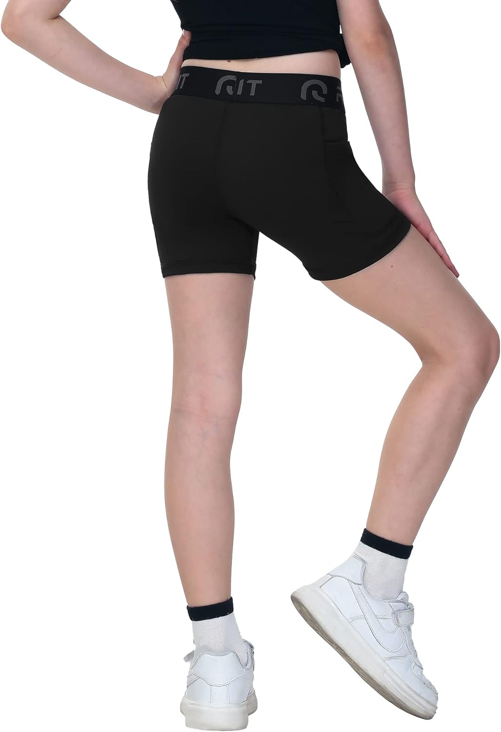 Runhit 4" Youth Girls Volleyball Shorts - Spandex Compression Biker Shorts with Pockets for Dance & Gymnastics