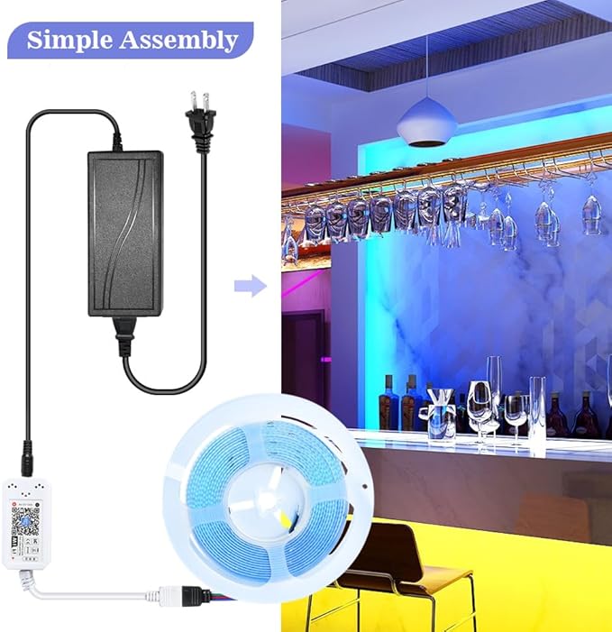 INDARUN RGB COB Led Strip Light 16.4FT/5M, 576Leds/M, 24V Color Changing Led Strip Lights Dimmable with APP Control, Music Sync, Alexa/Google Compatible, Flexible Led Tape Light for Room Decor
