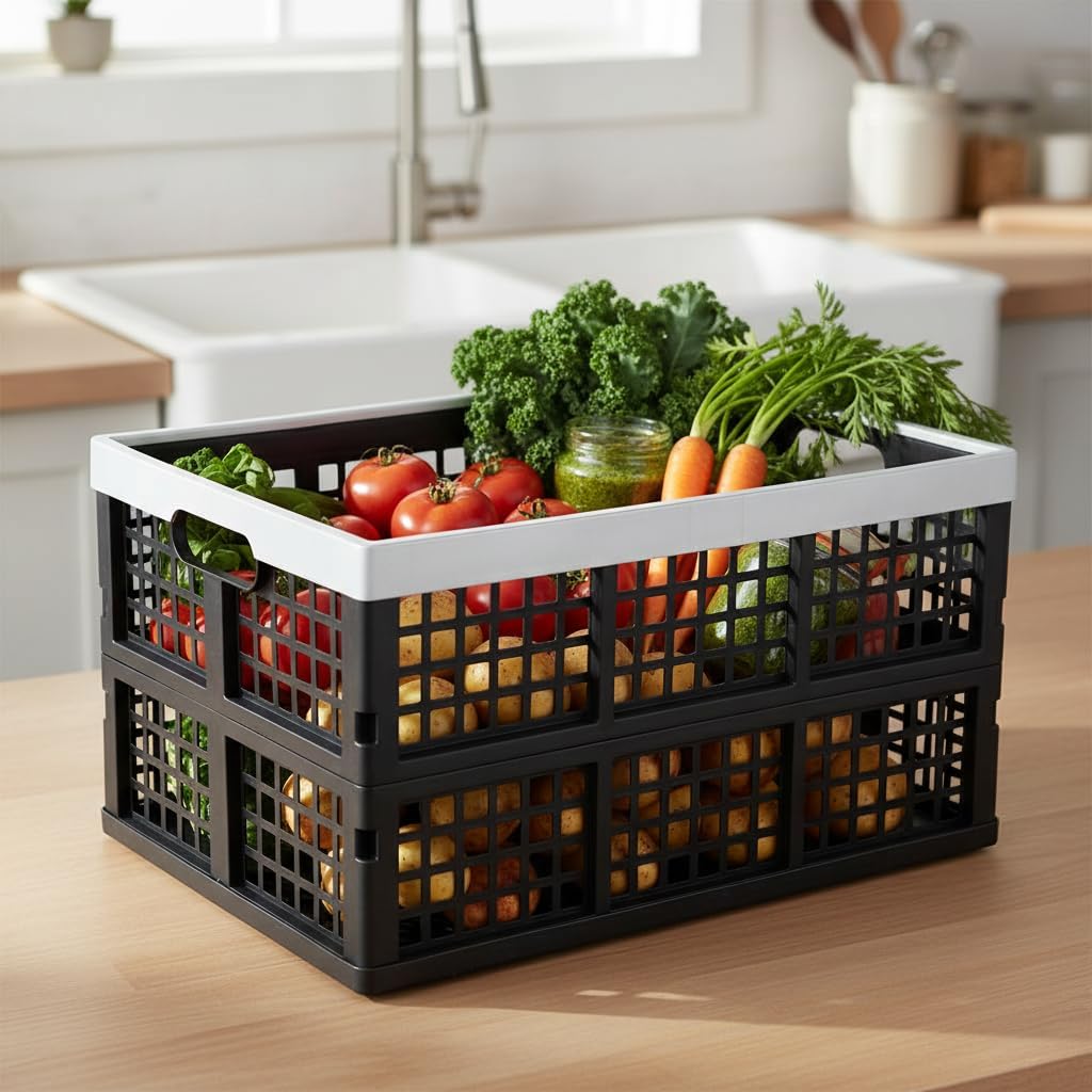 42 L Black Foldable Milk Crates, 3 Pack Large Plastic Storage Crates