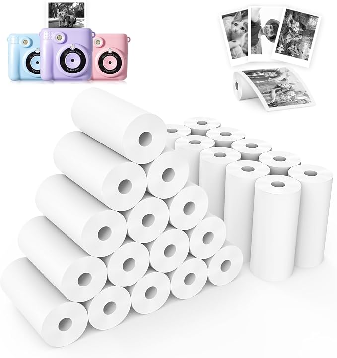 25 Rolls Kids Camera Instant Print Refill Paper Set, Phetium HD Printing