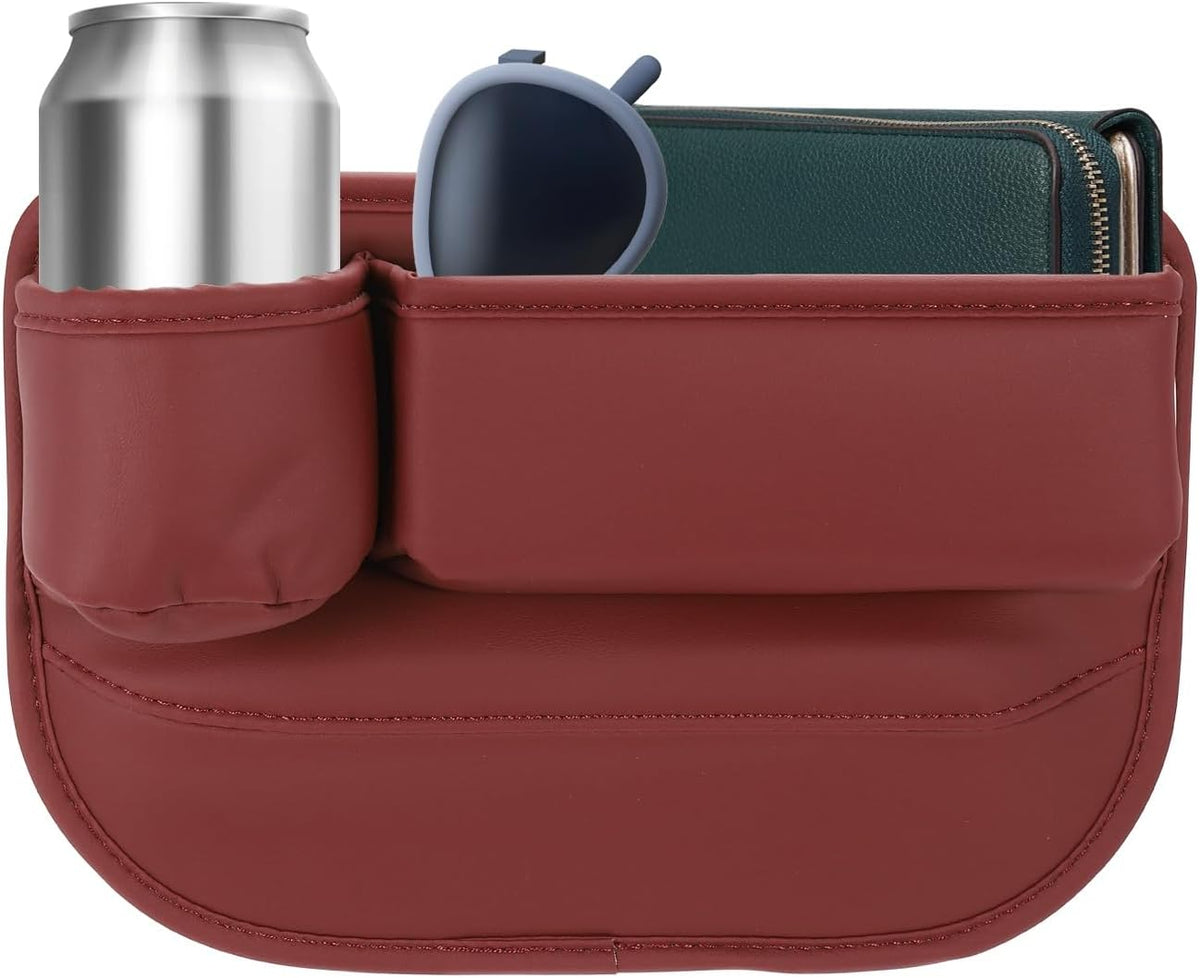 HARFINGTON Car Seat Gap Filler Organizer 11.8 x 8.3 x 2.2 Inch PU Universal Car Organizer Storage Box Between Seat and Console (Left) with Cup Holders for Phone Sunglasses Keys, Red