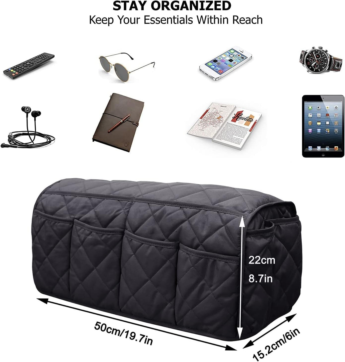 Armchair Caddy,Non Slip Sofa Armrest Organizer, Couch Armrest Remote Control Holder,Waterproof Recliner Arm Caddy with 14 Pockets for Cell Phone TV Remote Control