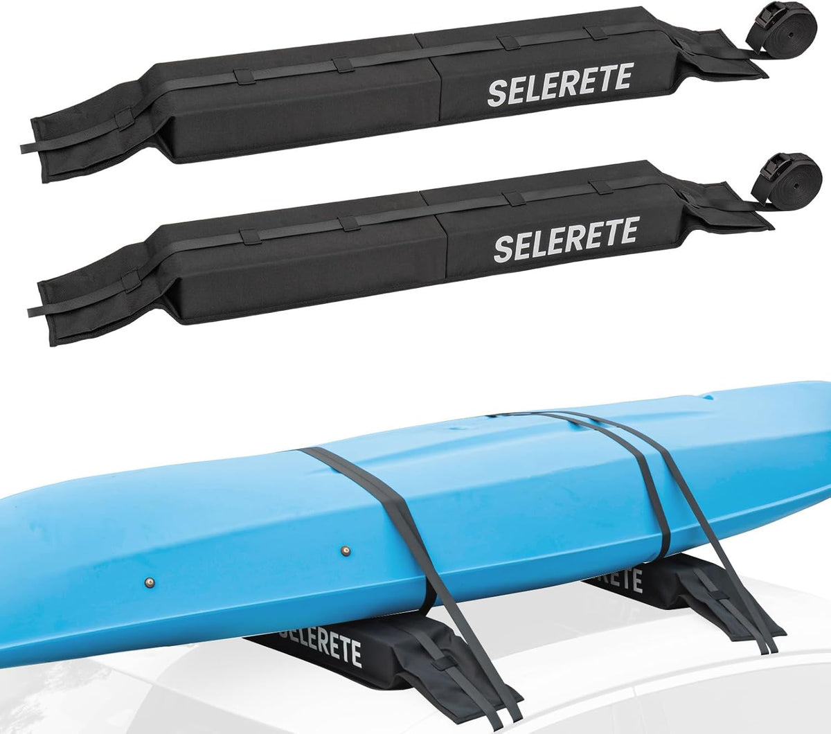 Skiennix Universal Car Soft Kayak Roof Rack Pads - Durable 20FT Tie-Down Straps Included | Ideal for Kayaks, Surfboards, SUPs
