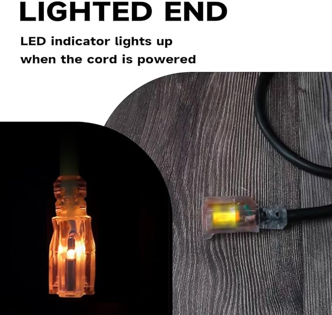 Outdoor Extension Cord with Lighted End, 12 Gauge Heavy Duty 50 FT, 3 Prong Grounded 15 Amp Extension Cord, 12/3 SJTW Waterproof Power Cord for Appliance, UL Listed, Yellow