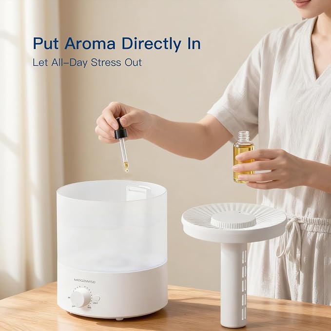 MegaWise Ultrasonic Cool Mist Humidifier | Quiet Operation, Top Fill, Auto Shut-Off | Ideal for Bedroom, Baby Room, and Plants (3.5 L)