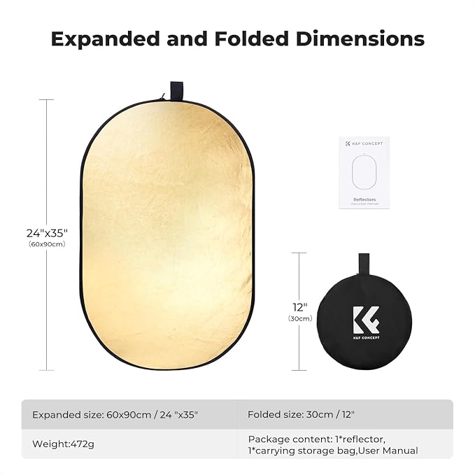 K&F CONCEPT 24" x36” 5-in-1 Oval Foldable Reflector