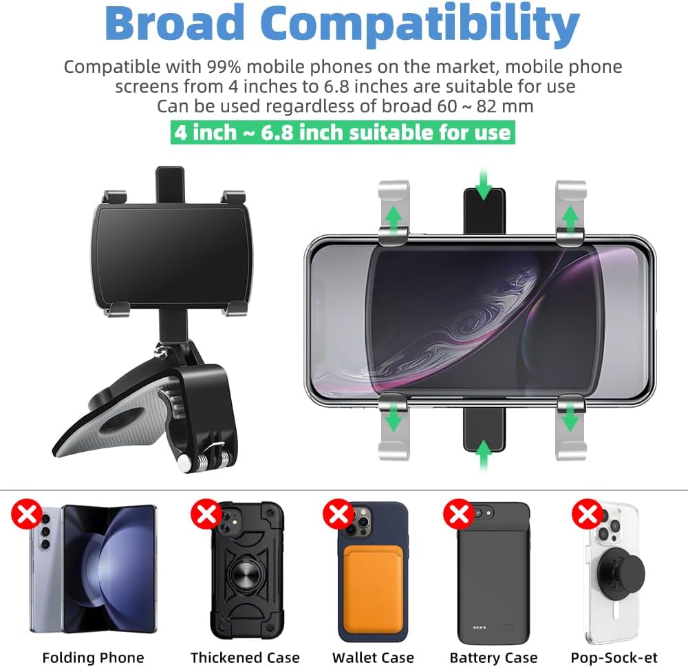 FONKEN Car Phone Mount, 360 Degree Rotation Dashboard Clip Mount, Compatible with iPhone 11/12 Pro Max XS Max XR 8 8Plus 7 Samsung Galaxy S10 S9 S8 LG and More