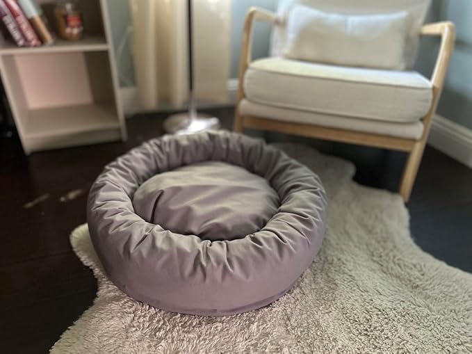 Organic Cotton Canvas Dog Bed: Removable Cover, Natural Fill - Made in USA (Blue Gray, Large 35" x 8" inches)