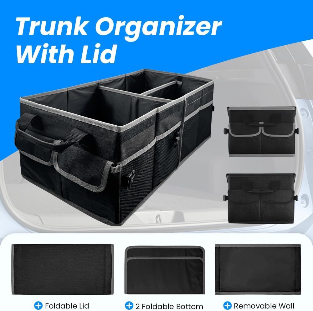 Collapsible Car Trunk Organizer, Foldable Cargo Storage Organizer for SUV, Car & Truck, Black