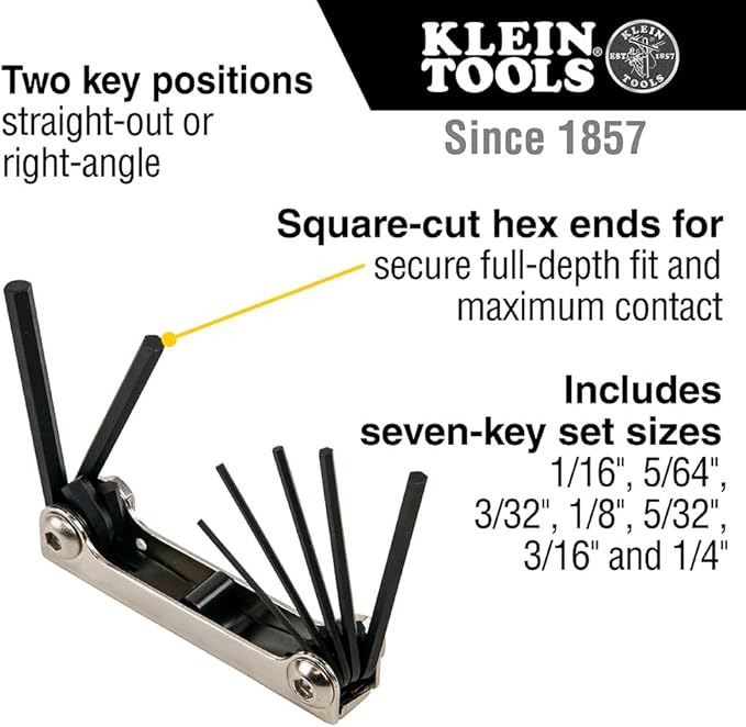 Klein Tools 70582 Folding Hex Key Set, 7-Key, Metric Sizes