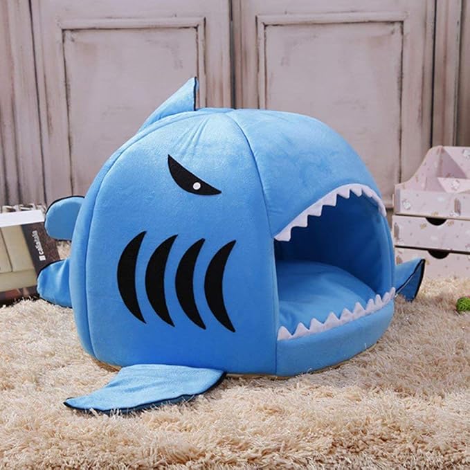 Shark Shaped Pet Dog Puppy Bed Warm Cat Bed House Nest for Autumn Winter Grey XS