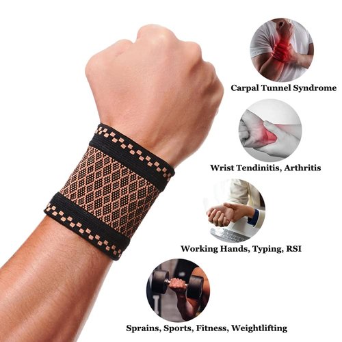 Copper Compression Wrist Brace - Pain Relief Support Sleeve for Tendonitis & Carpal Tunnel | 2 Pcs, Large