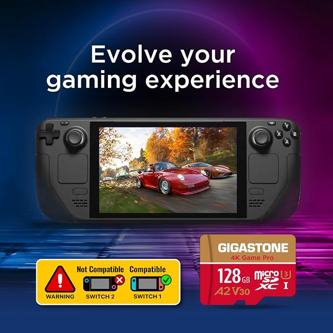 【For Switch 1 Only】GIGASTONE 128GB Micro SD Card, 4K Game Pro, MicroSDXC Memory