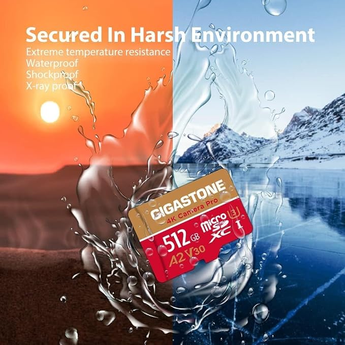 Gigastone 512GB Micro SD Card, 4K Camera Pro, A2 V30 UHS-I U3 C10,