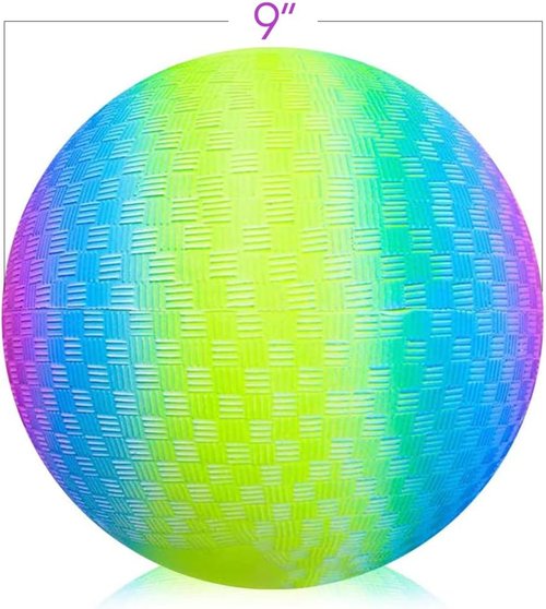 ArtCreativity Rainbow Playground Ball - 9 Inch Bouncy Kick Ball with Hand Pump | Durable Outdoor Fun for Kids