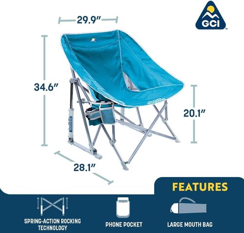 GCI Outdoor Pod Rocker Beach Chair - Collapsible Folding Rocking Chair with Drink Holder | Saybrook Blue