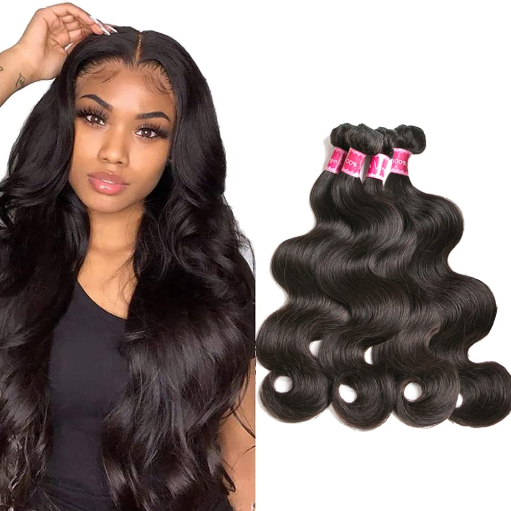 Beauty Queen 4 Bundles Body Wave (22 24 26 28 Inch) Human Hair 100% Unprocessed Weave Raw Hair 10A Brazilian Virgin Hair Bundles