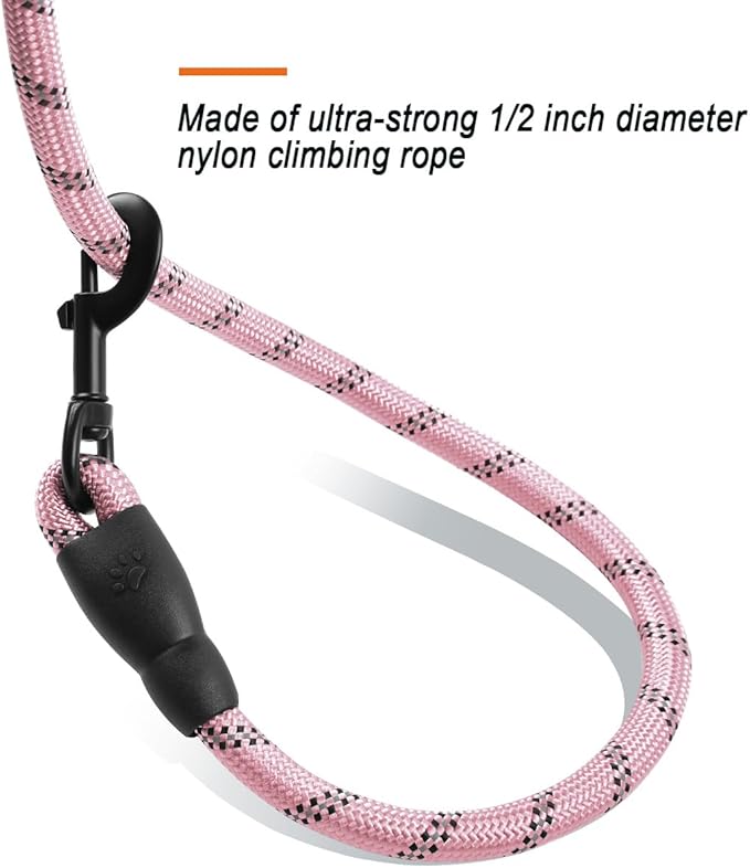 BARKBAY Dog Leashes for Large Dogs Heavy Duty Dog Leash 4/5/6 FT with Comfortable Padded Handle and Highly Reflective Threads for Medium Large Dogs Walking Training Running (5FT-1/2,Baby Pink)