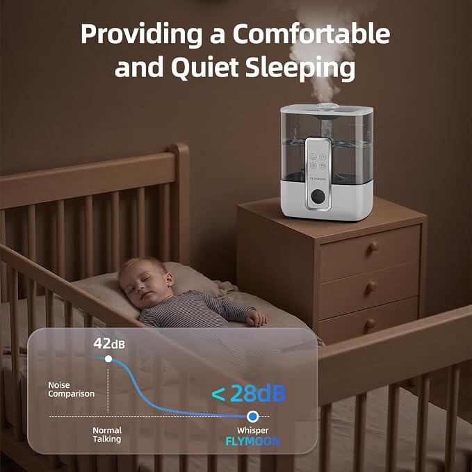 FLYMOON Mist Humidifier for Bedroom, Humidifier with Top Fill, 5L Water Tank, Leak-Proof, 28dB, Tuya App Control, Humidifiers for Large Room, Home, Plants,White