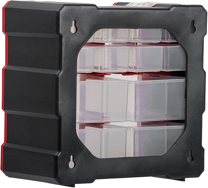 INTERTOOL Small Parts Organizer - 12 Removeable Bin Drawers - Tool Box for Storing Hardware and Garage Organization - For Screws, Bolts, Legos, Arts and Crafts - 10” x 10” x 6” - BX08-4024