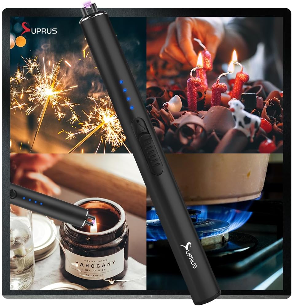 SUPRUS Electric Arc Lighter - Windproof & Flameless USB Rechargeable with Safety Lock | Black