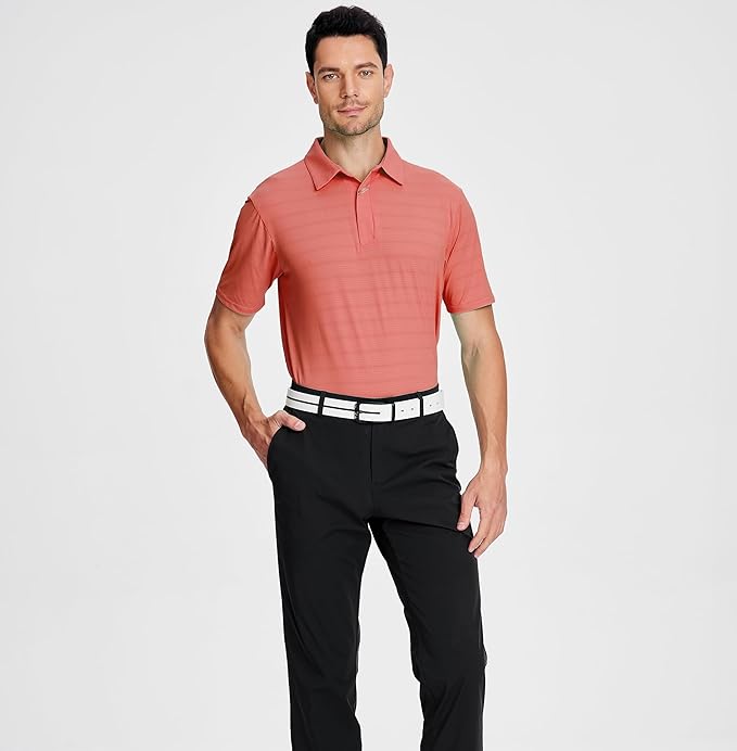 Esabel.C Jacquard Golf Shirts for Men Moisture Wicking Short Sleeve Performance Dry Fit Active Mens Polo Shirts