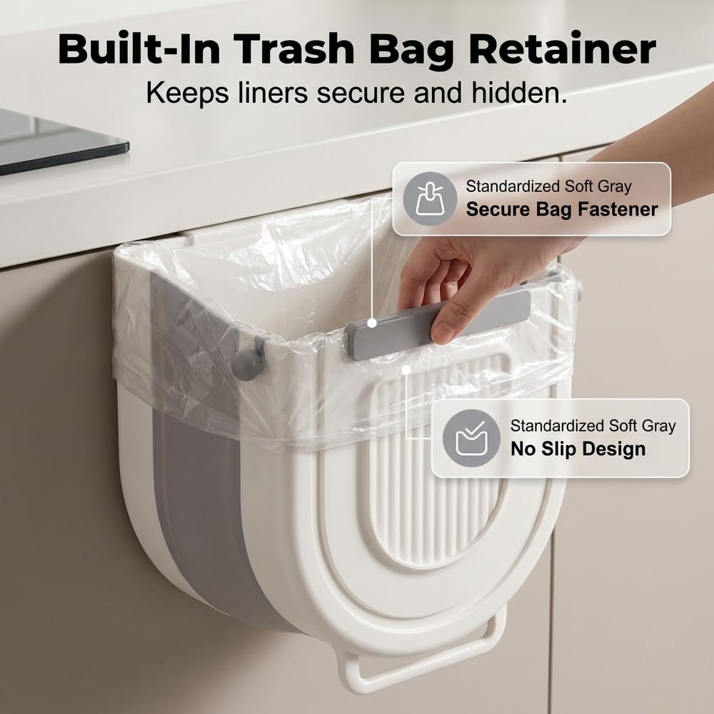 Multipurpose Hanging Collapsible Trash Can，Beige：8.5*8.7*4.9in-1.84Gal