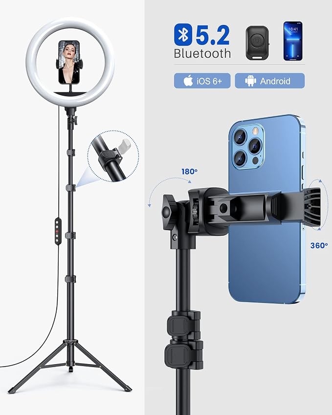 Weilisi 12'' Ring Light with Stand 72'' Tall & 2 Phone Holders, 38 Color Modes