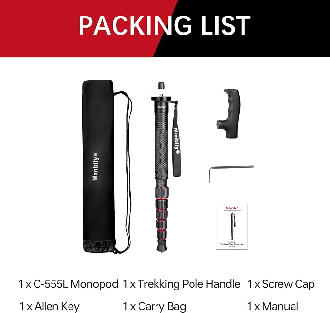 Manbily Carbon Fiber Camera Monopod, Portable Compact Lightweight Travel Monopod