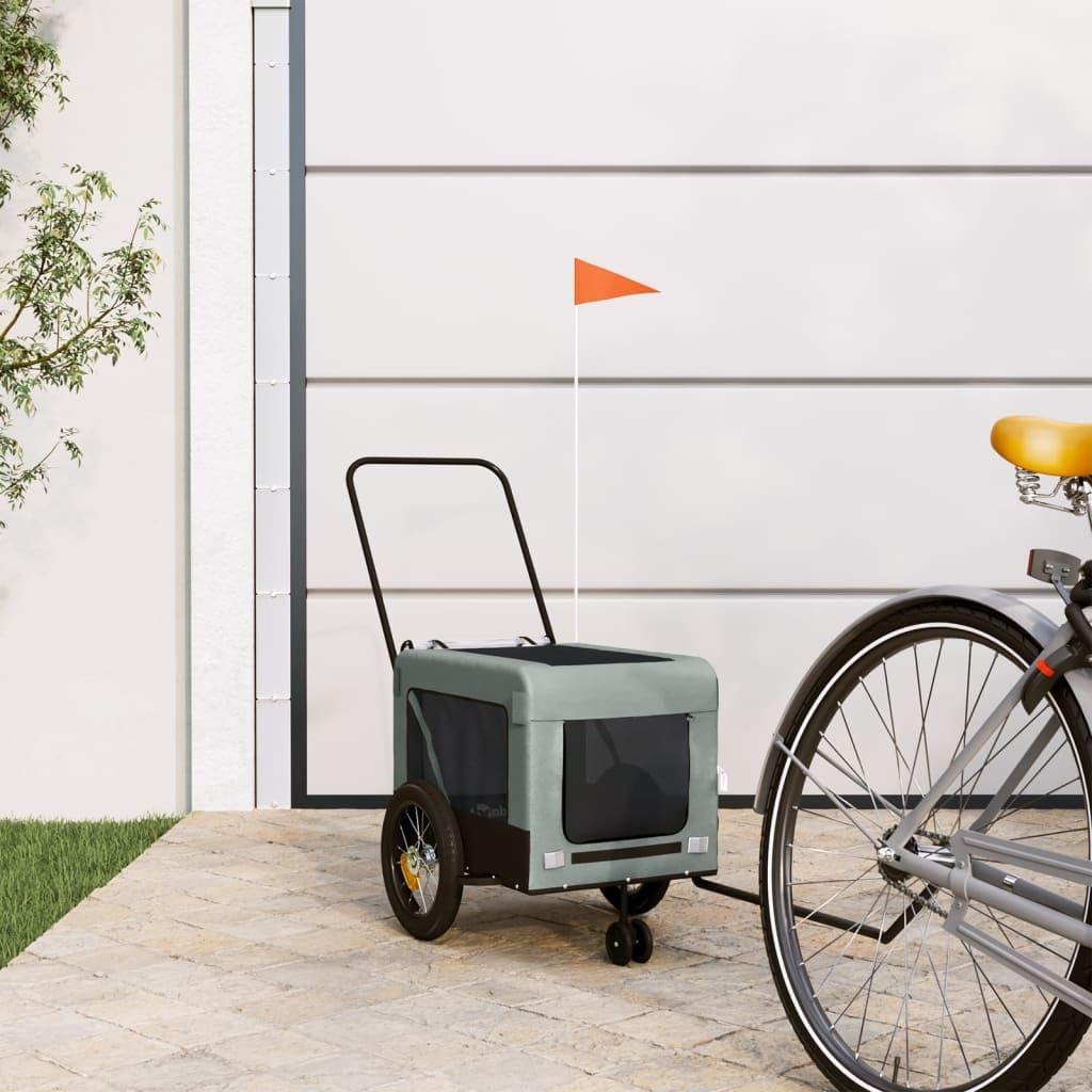 Tidyard Pet Bike Trailer Gray and Black Oxford Fabric and Iron Pet Bicycle Carrier, Animal Bike Stroller for Cat, Puppy, Dog, Outdoor, Travel Style C