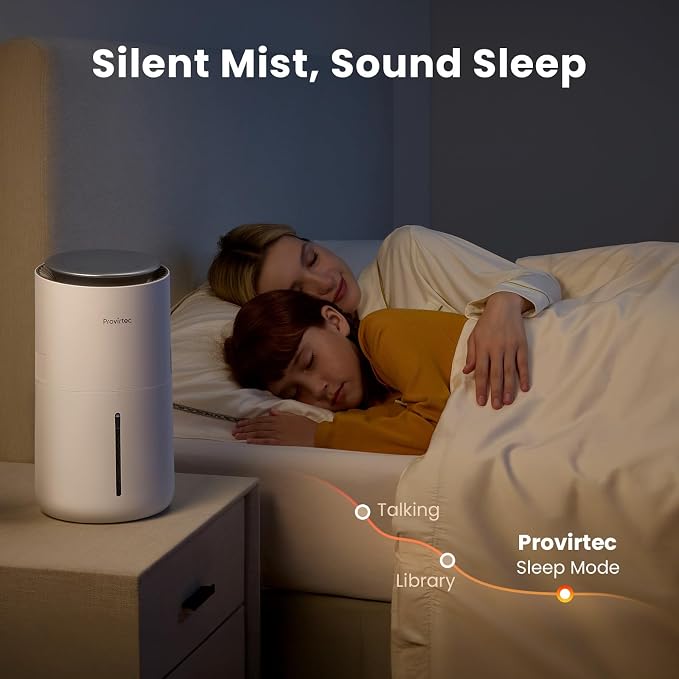 MistFree Evaporative Humidifier for Bedroom, 3L No White Dust for Sensitive Individuals, Auto Humidity Control, Works with Tap Water, Night Light, Easy Clean Tank for Home & Small Room