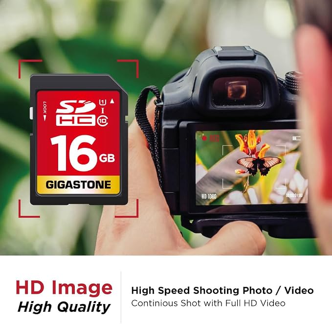 GIGASTONE 16GB SD Card UHS-I U1 Class 10 SDHC Memory Card High-Speed Full HD