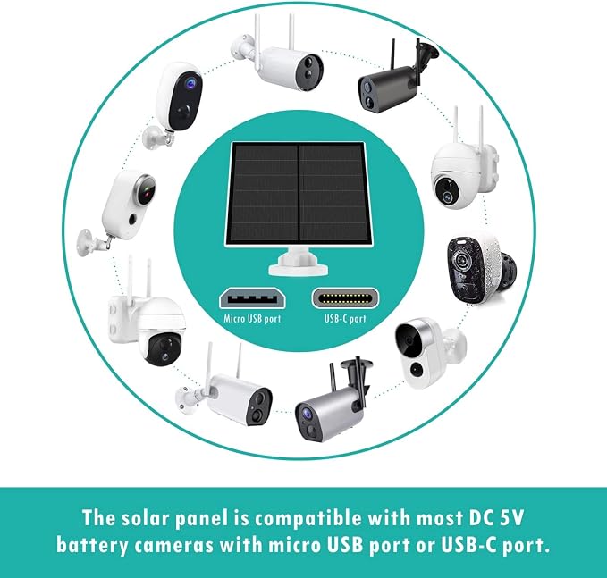 5W Solar Panel for Security Camera Outdoor, 5V USB Solar Panel Charger