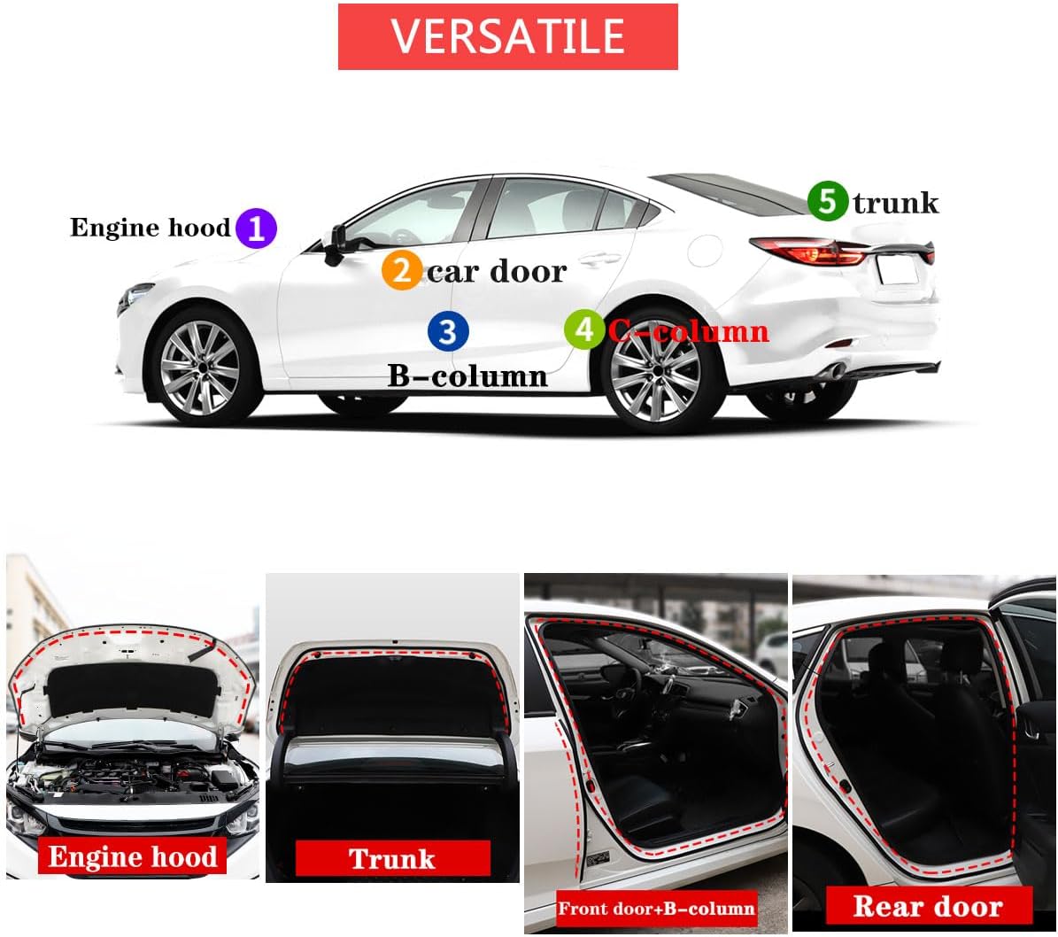 65.6Ft Universal Car Seal Strip, Universal Self Adhesive Auto Rubber Weather Draft Seal Strip,Weatherstrip for Car Window and Door,Engine Cover for Car, Truck, Pickups, Boats, and RVs (65.6Ft)