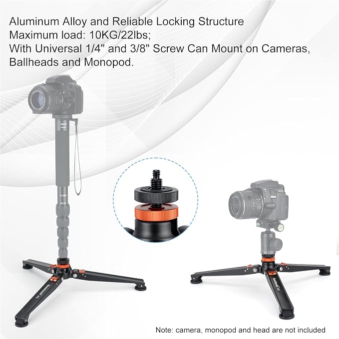 Koolehaoda Mini Tripod Base for Monopods, Aluminum Desktop Tripod | Universal